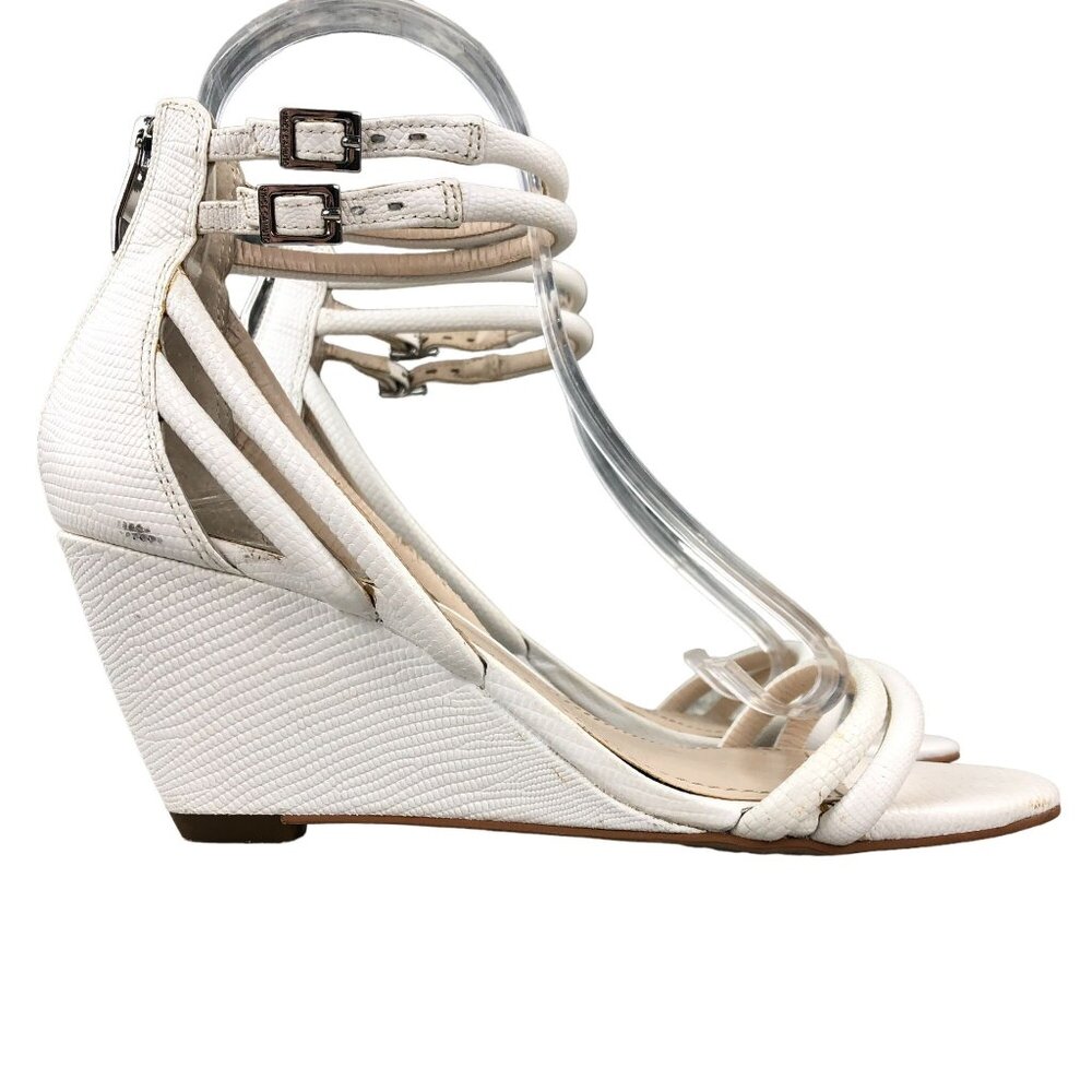 Vince Camuto Women's 6M Wynter White Leather Back Zip High Heel Wedges Sandals